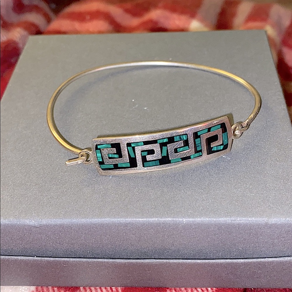 Antique Sterling Silver and Malachite Bracelet